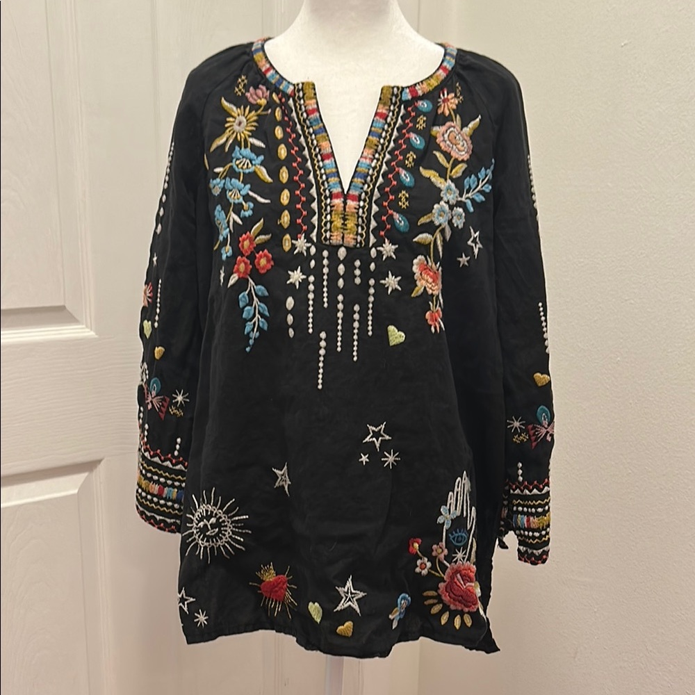 Johnny Was Black and Blue Embellished Tunic